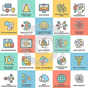 Modern contour icons database processing methods of data.