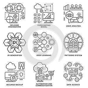 Modern contour icons database processing methods of data.