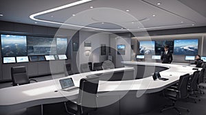 Modern Control Room with Advanced Technology and Strategic Workstations
