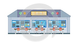 Modern Control Room with Computers Data Screens, vector design Generative AI