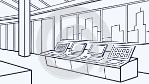 Modern Control Room with Multiple Computer Monitors Vector, vector design Generative AI