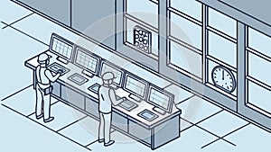 Modern control room with multiple monitors, symbolizing advanced technology, vector design Generative AI