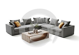 Modern corner sectional sofa with decorative pillows
