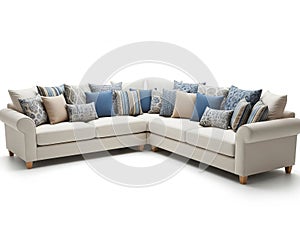 Modern corner sectional sofa with decorative pillows
