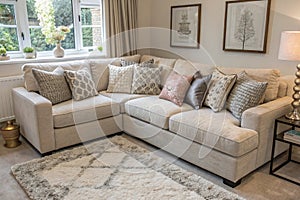 Modern corner sofa with pillows