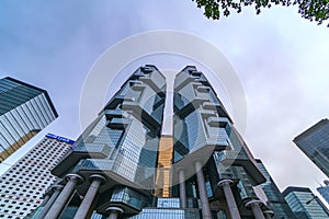 Modern corporate buildings in business district city