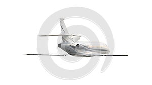 Modern corporate business jet during flight, isolated on white background