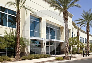 Modern corporate office building entrance