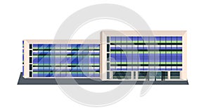 Modern corporate office building icon business center exterior with large panoramic windows flat horizontal