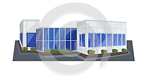 Modern corporate office building icon business center exterior with large panoramic windows flat horizontal