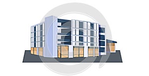 Modern corporate office building icon business center exterior with large panoramic windows flat horizontal