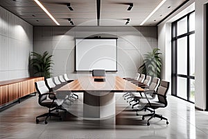 Modern corporate office interior with empty conference room