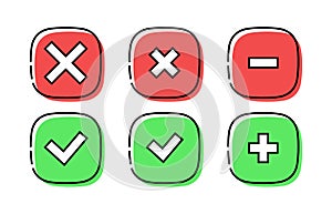 Modern correct and incorrect icons. True and false signs. Vector set.