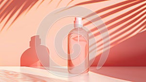 Modern cosmetic bottle with tropical shadow play