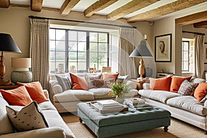 Modern cottage sitting room, living room interior design and country house home decor, sofa and lounge furniture