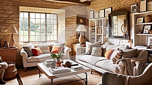 Modern cottage sitting room, living room interior design and country house home decor, sofa and lounge furniture