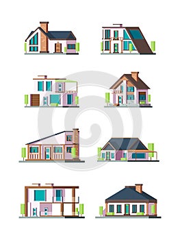 Modern cottages. Villa new living home residence townhouse vector flat collection