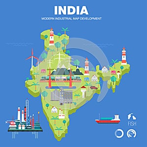 Modern country development flat indystry map