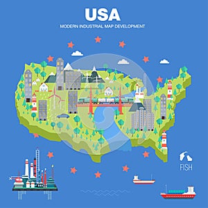 Modern country development flat indystry map