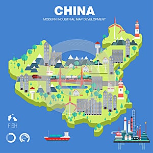 Modern country development flat indystry map