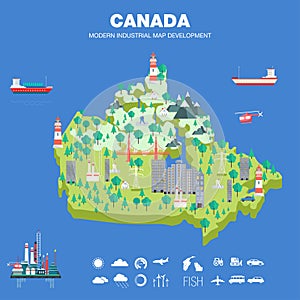 Modern country development flat indystry map