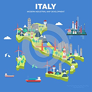 Modern country development flat indystry map