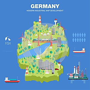 Modern country development flat indystry map