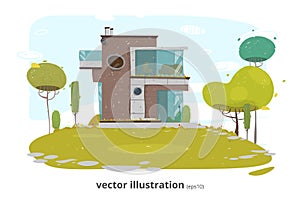 Modern Countryside Cottage Vector Illustration