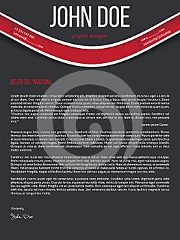 Modern cover letter resume cv with red wave