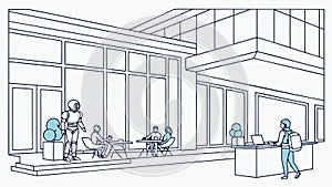 Modern Coworking Space Interior with Active Professionals, vector design Generative AI