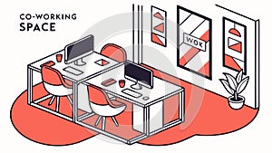 Modern Coworking Space Interior, Flexible Workspace, vector design Generative AI