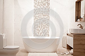 Modern and cozy bathroom interior with decorative elements
