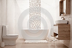 Modern and cozy bathroom interior with decorative elements