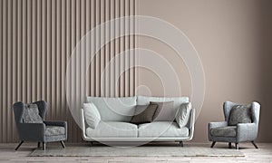 Modern cozy house and living room interior design and wall pattern background/3d render