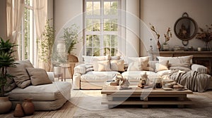 Modern cozy living room. Chabby shic style. Pastel colors