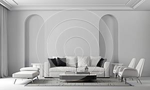 Modern cozy and luxury house and white living room interior design and arch wall patter background/3d render