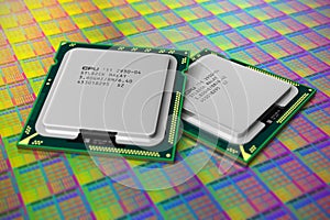 Modern CPUs on silicon wafer with processor cores