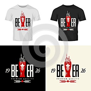 Modern craft beer drink vector logo sign for bar, pub, brewery or brewhouse isolated on t-shirt mock up.