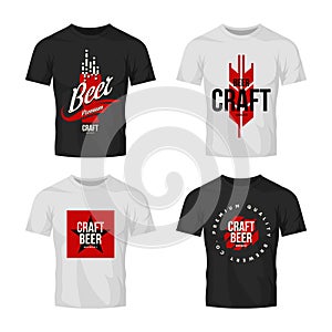 Modern craft beer drink vector logo sign for bar, pub, brewery or brewhouse isolated on t-shirt mock up.