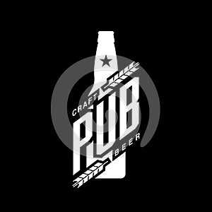 Modern craft beer drink vector logo sign for bar, pub or brewery, isolated on black background.