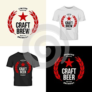 Modern craft beer drink vector logo sign for bar, pub, store, brewhouse or brewery isolated on t-shirt mock up