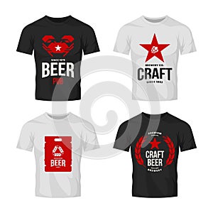 Modern craft beer drink vector logo sign for bar, pub, store, brewhouse or brewery on t-shirt mock up bundle