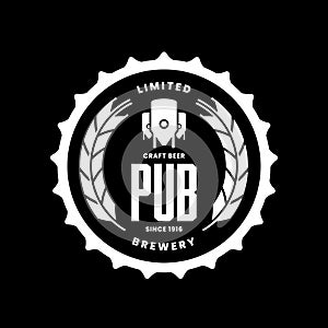 Modern craft beer drink vector logo sign for bar, pub, store, shop, brewhouse, brewery isolated on black background