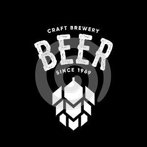 Modern craft beer drink vector logo sign for bar, pub or tavern, isolated on black background.