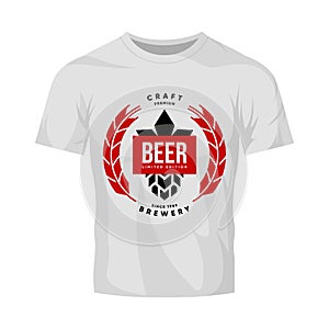 Modern craft beer drink vector logo sign for brewery, pub or bar isolated on white t-shirt mock up.