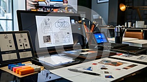 Creative Agency Workspace Setup with Graphic Tablets