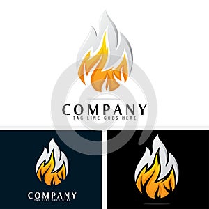 Modern creative fox tail logo design, fire and tail fox logo concept in previews black and white