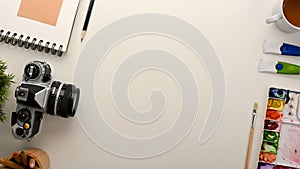 Modern creative office workspace with graphic designer work tools