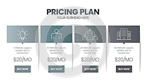 Modern creative pricing subscription plan table template with minimal line icon style. UI UX interface design elements.
