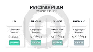 Modern creative pricing subscription plan table template with minimal line icon style. UI UX interface design elements.